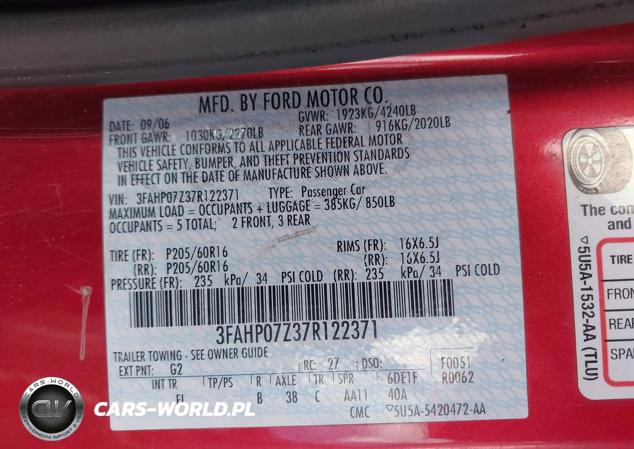 2007 Ford Fusion Se VIN:3FAHP07Z37R122371 - 9