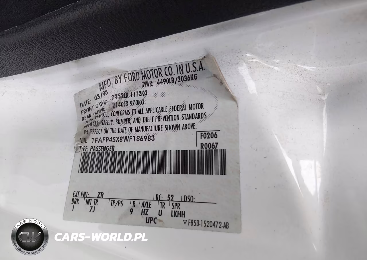 1998 Ford Mustang Gt VIN:1FAFP45X8WF186983 - 9