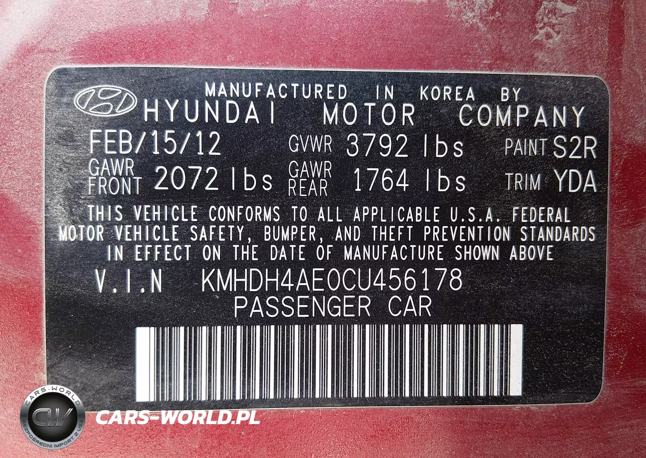 2012 Hyundai Elantra Limited (Ulsan Plant) VIN:KMHDH4AE0CU456178 - 9