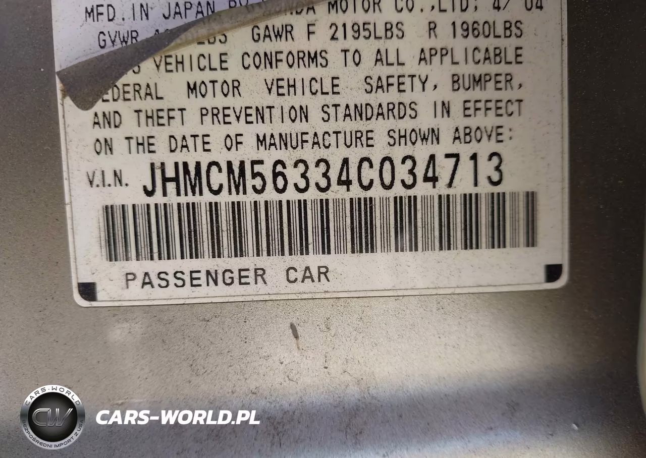 2004 Honda Accord 2.4 Lx VIN:JHMCM56334C034713 - 9