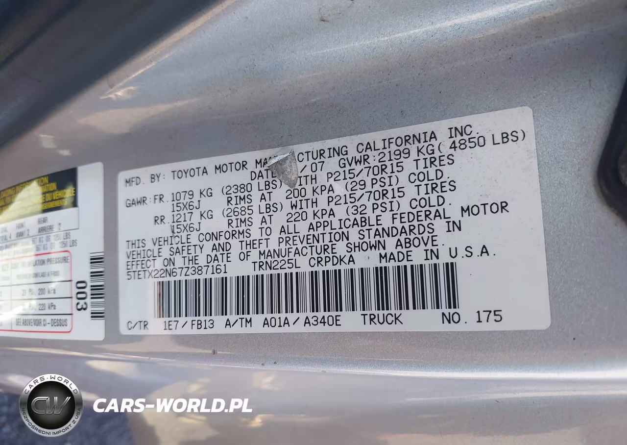 2007 Toyota Tacoma VIN:5TETX22N67Z387161 - 9