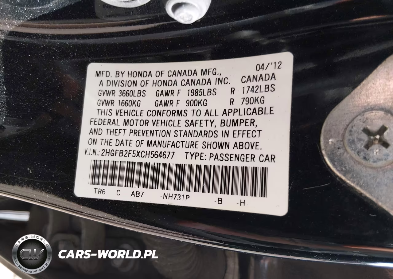 2012 Honda Civic Lx VIN:2HGFB2F5XCH564677 - 9
