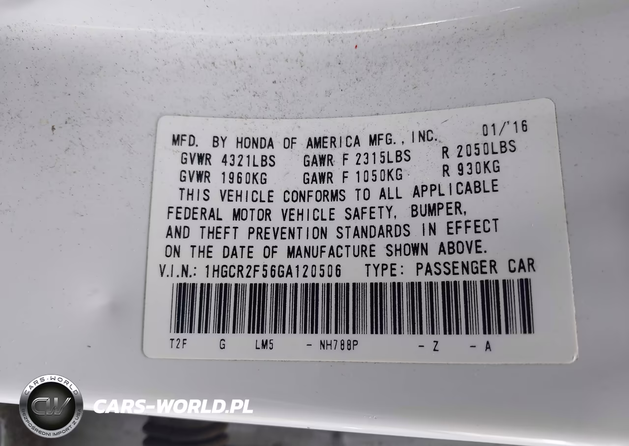 2016 Honda Accord Sport VIN:1HGCR2F56GA120506 - 9