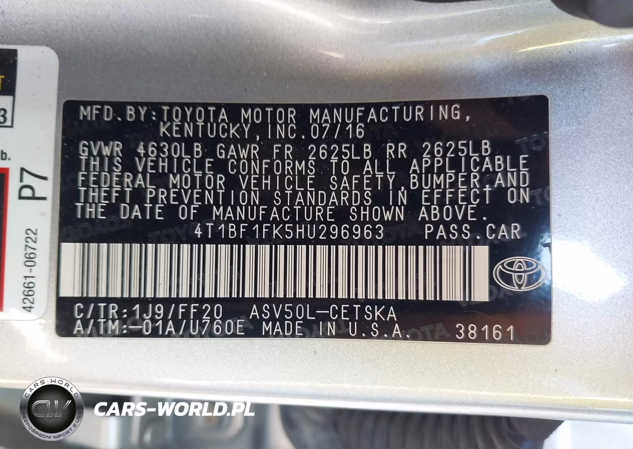 2017 Toyota Camry Se VIN:4T1BF1FK5HU296963 - 9
