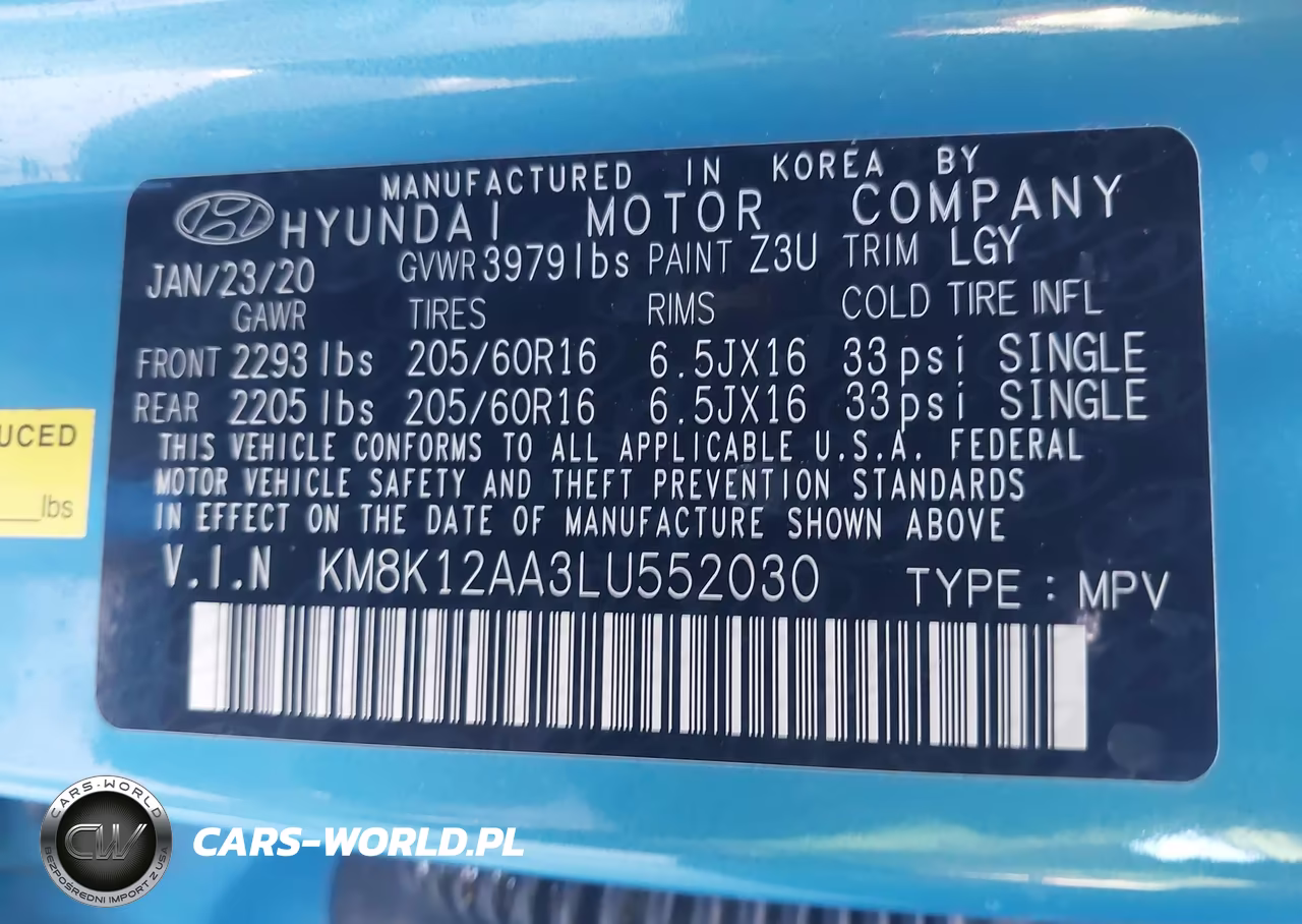 2020 Hyundai Kona Se VIN:KM8K12AA3LU552030 - 9