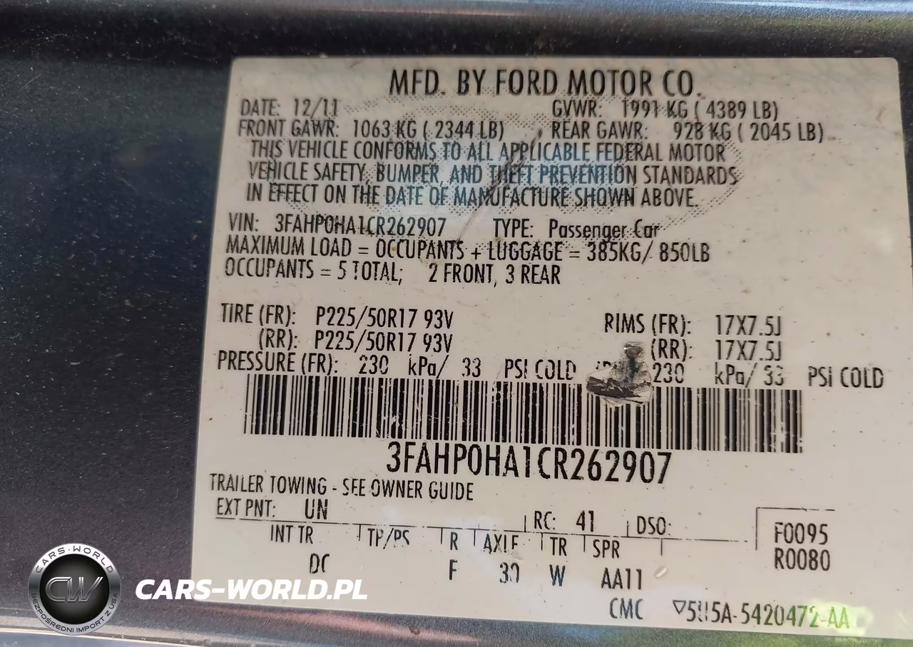 2012 Ford Fusion Se VIN:3FAHP0HA1CR262907 - 9