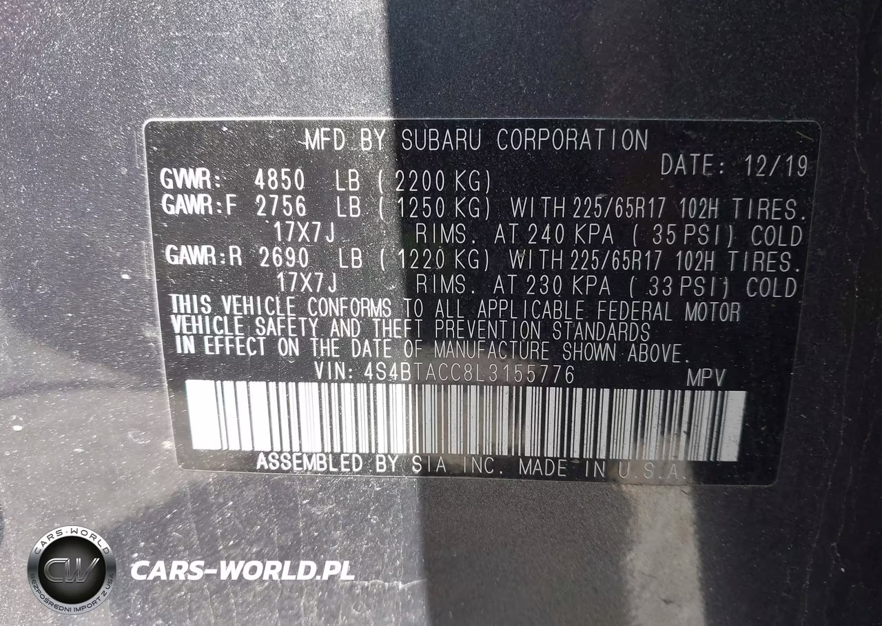 2020 Subaru Outback Premium VIN:4S4BTACC8L3155776 - 9