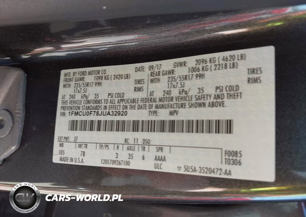 2018 Ford Escape S VIN:1FMCU0F78JUA32920 - 9