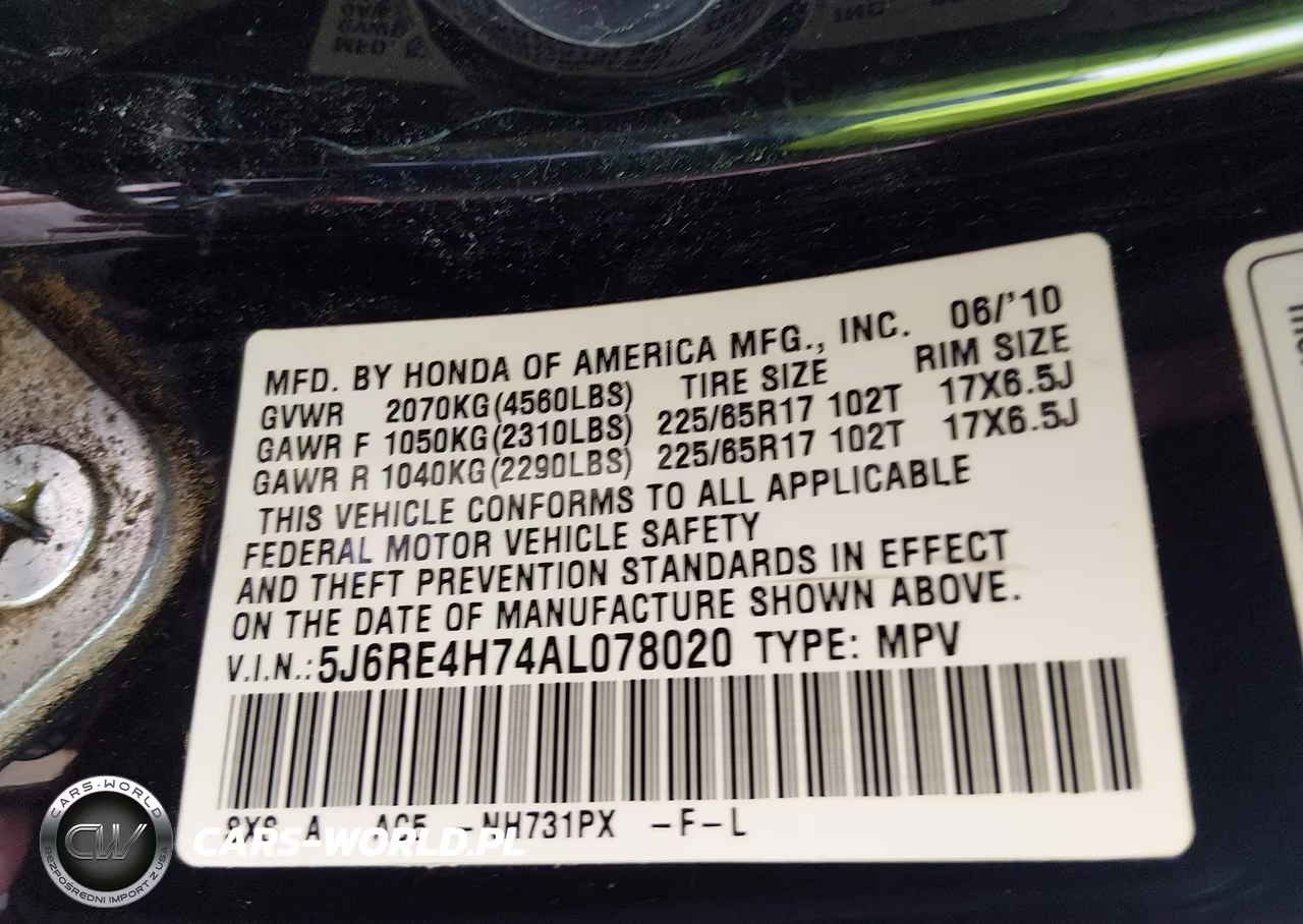 2010 Honda Cr-V Ex-L VIN:5J6RE4H74AL078020 - 9
