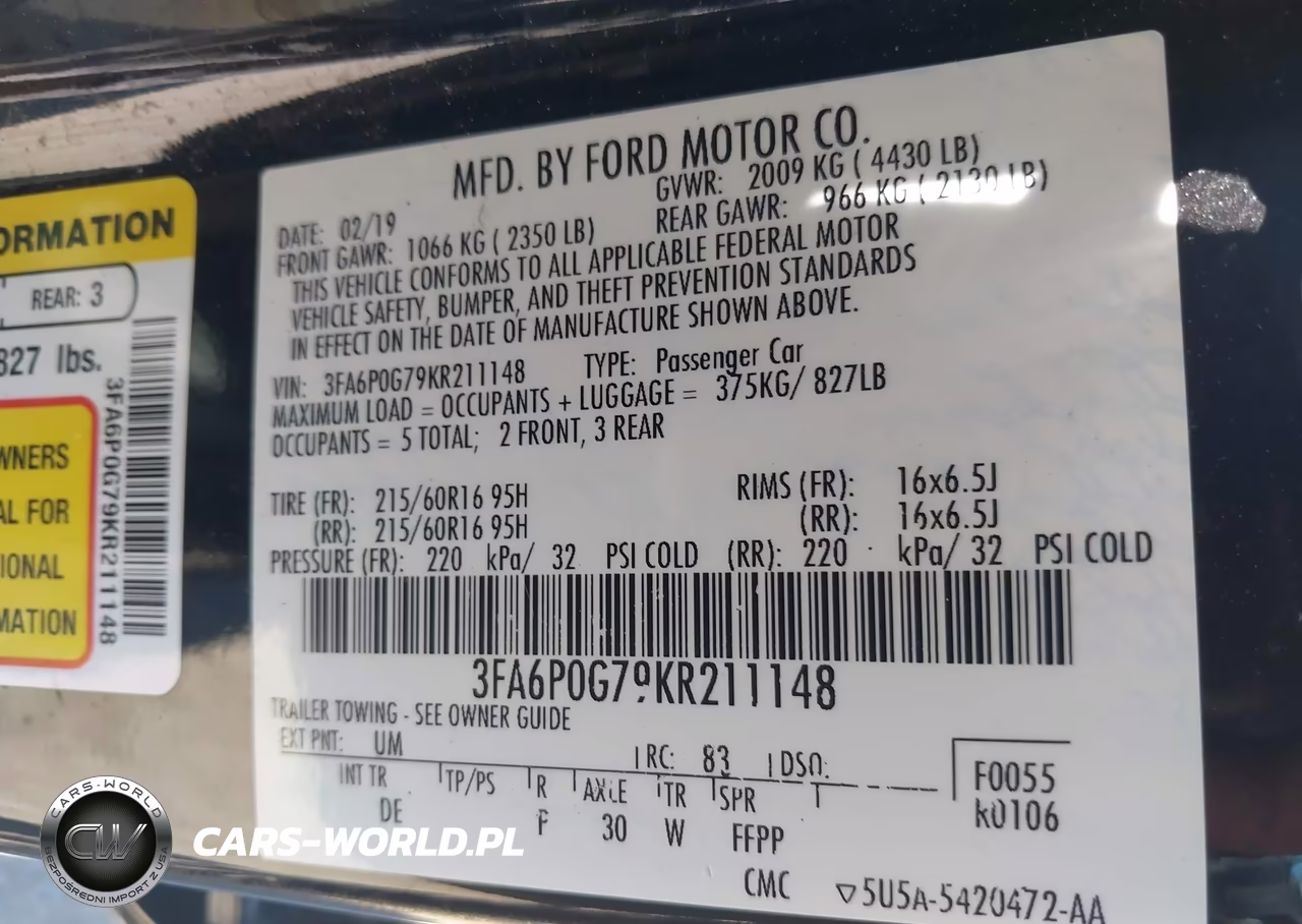 2019 Ford Fusion S VIN:3FA6P0G79KR211148 - 9