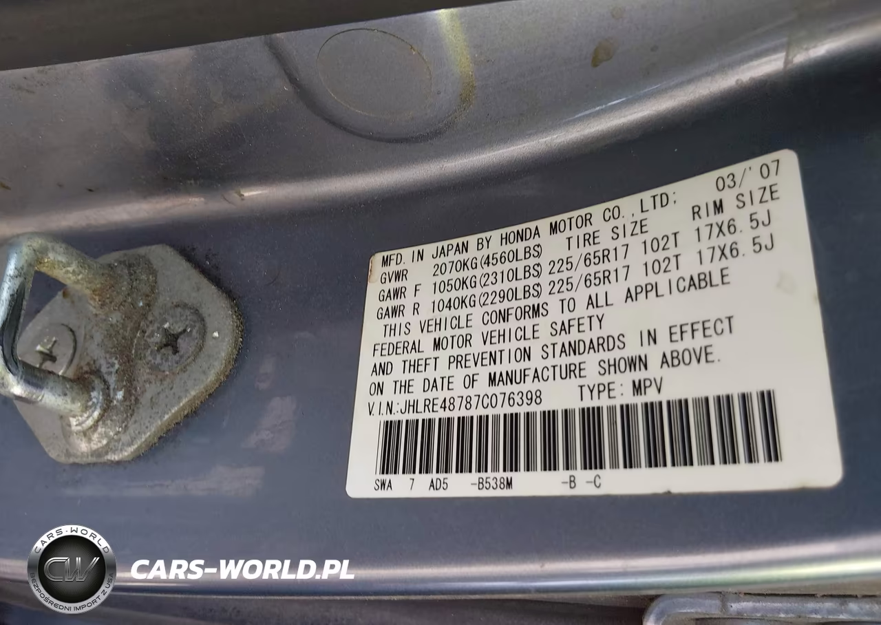 2007 Honda Cr-V Ex-L VIN:JHLRE48787C076398 - 9