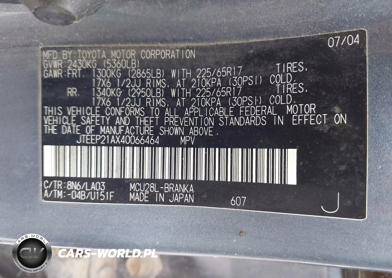 2004 Toyota Highlander VIN:JTEEP21AX40066464 - 9