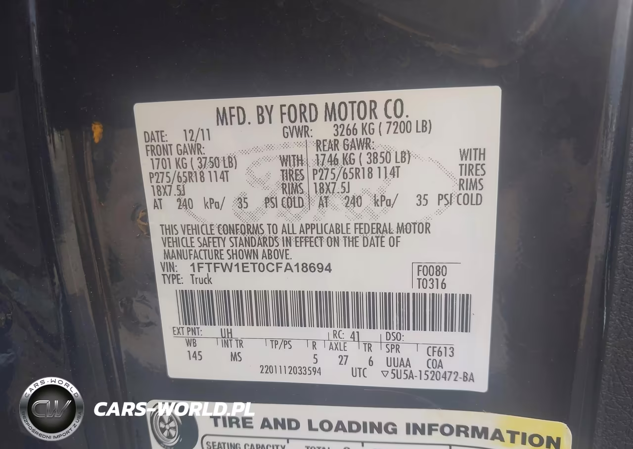 2012 Ford F-150 Xlt VIN:1FTFW1ET0CFA18694 - 9