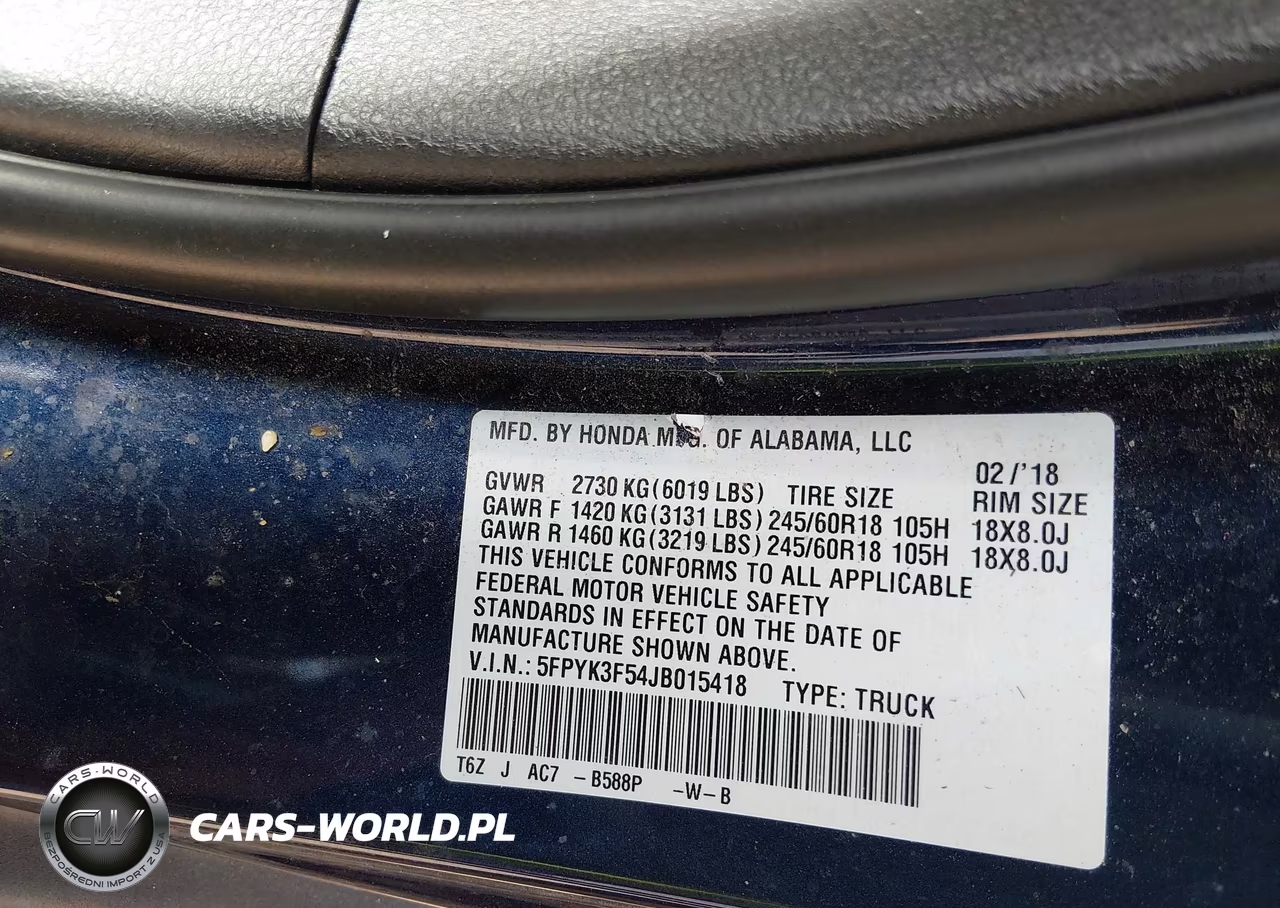 2018 Honda Ridgeline Rtl VIN:5FPYK3F54JB015418 - 9