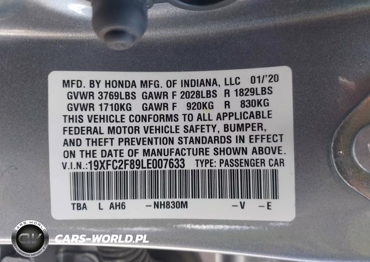 2020 Honda Civic Sport VIN:19XFC2F89LE007633 - 9
