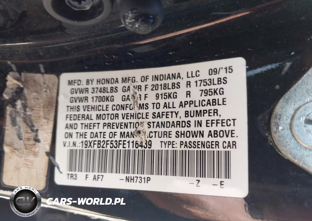 2015 Honda Civic Lx VIN:19XFB2F53FE116439 - 9