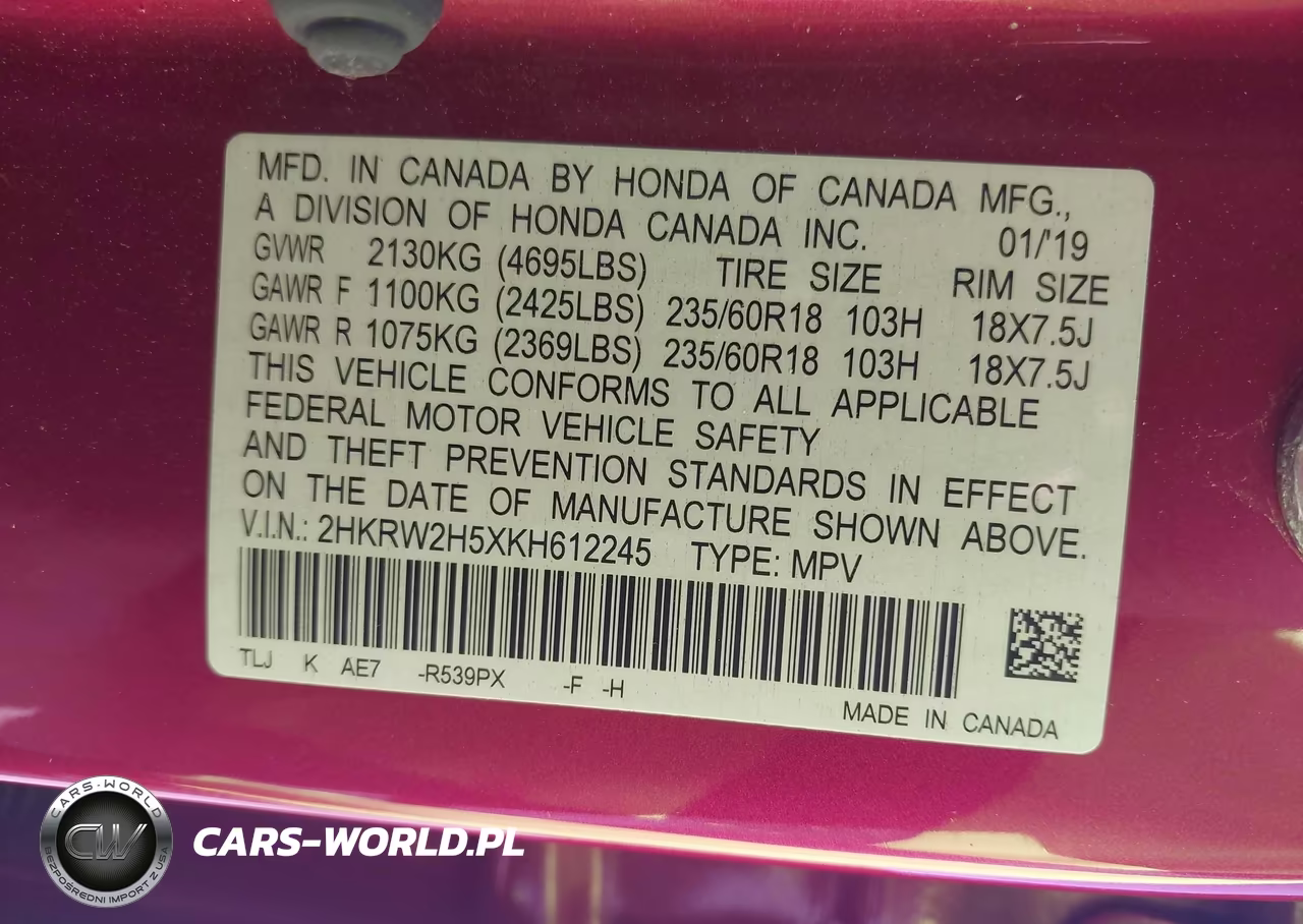 2019 Honda Cr-V Ex VIN:2HKRW2H5XKH612245 - 9