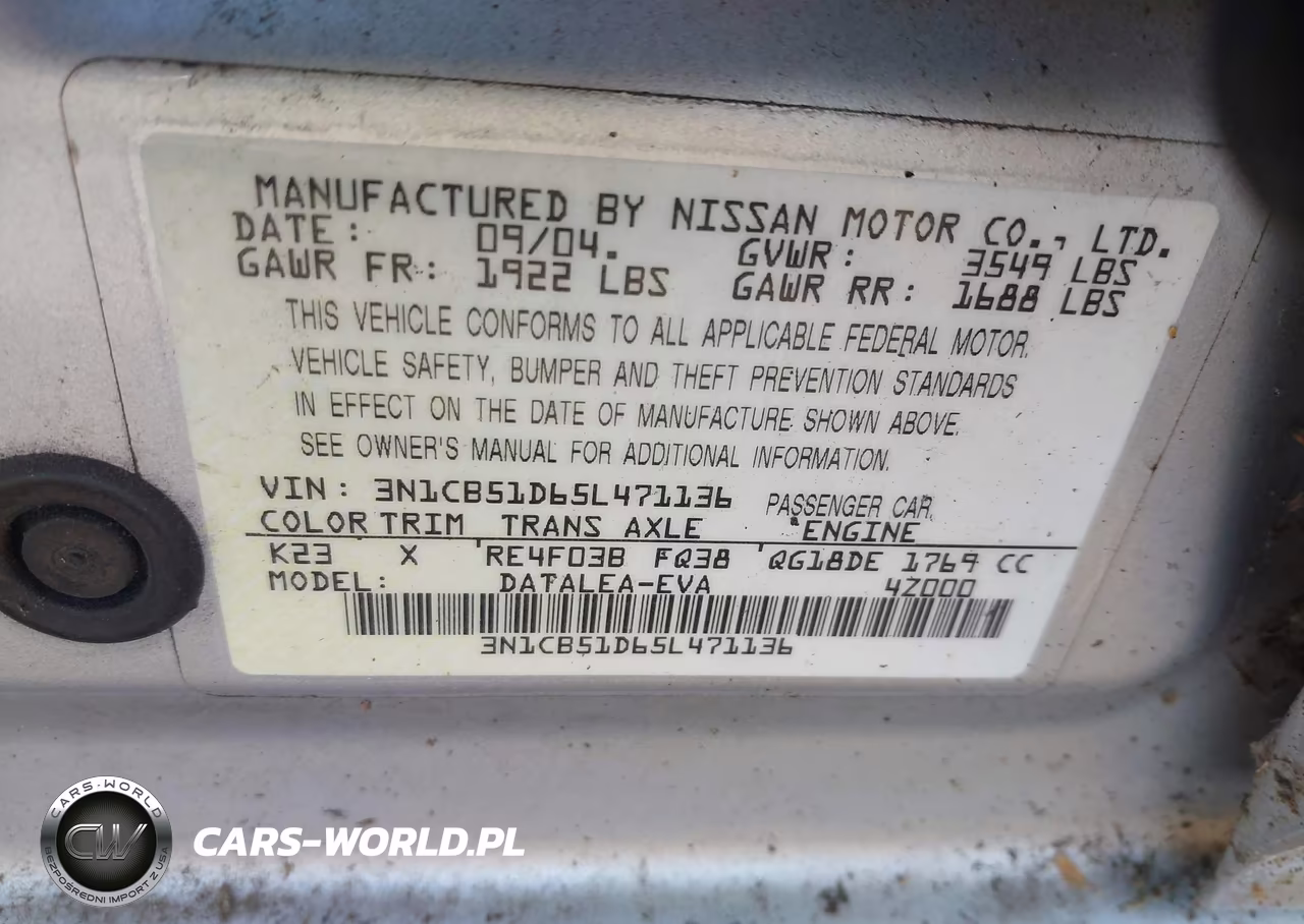 2005 Nissan Sentra 1.8S VIN:3N1CB51D65L471136 - 9