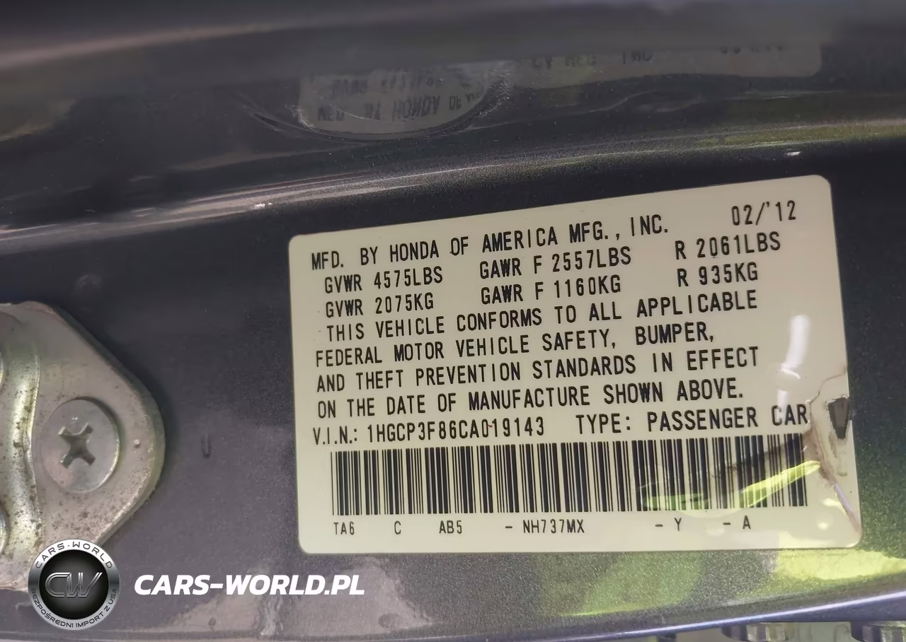 2012 Honda Accord 3.5 Ex-L VIN:1HGCP3F86CA019143 - 9