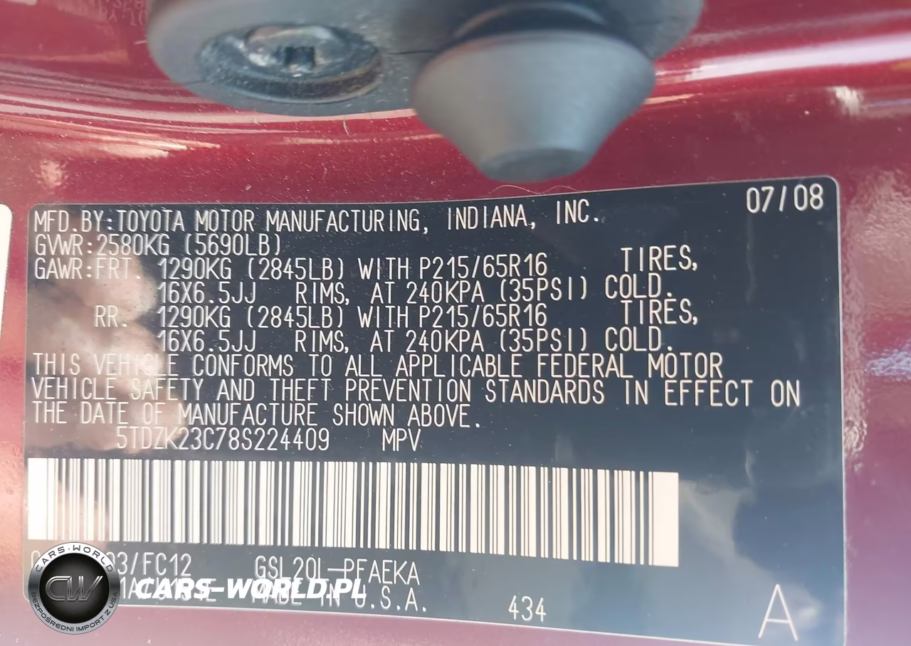 2008 Toyota Sienna Le VIN:5TDZK23C78S224409 - 9