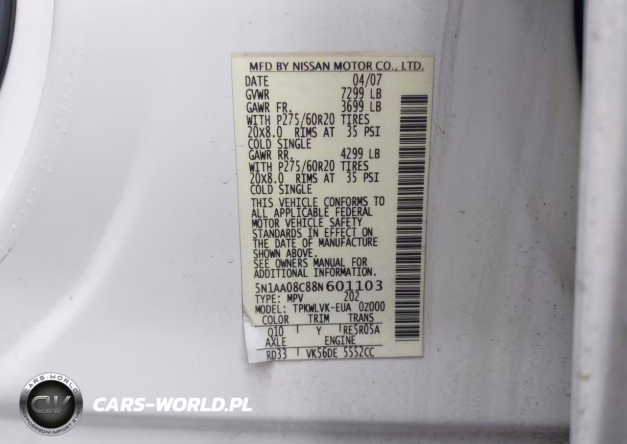 2008 Nissan Armada Le VIN:5N1AA08C88N601103 - 9