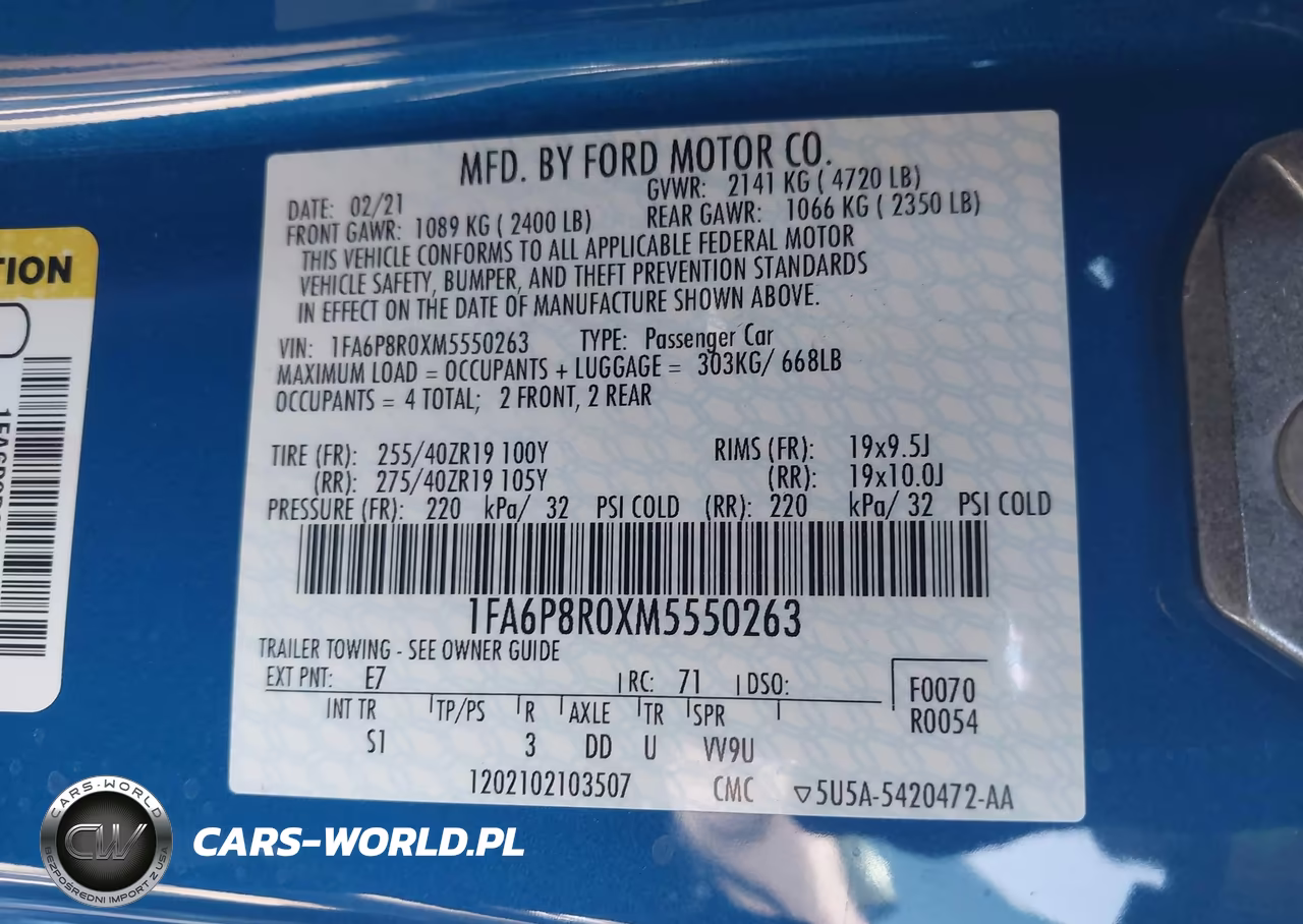 2021 Ford Mustang Mach 1 Fastback VIN:1FA6P8R0XM5550263 - 9