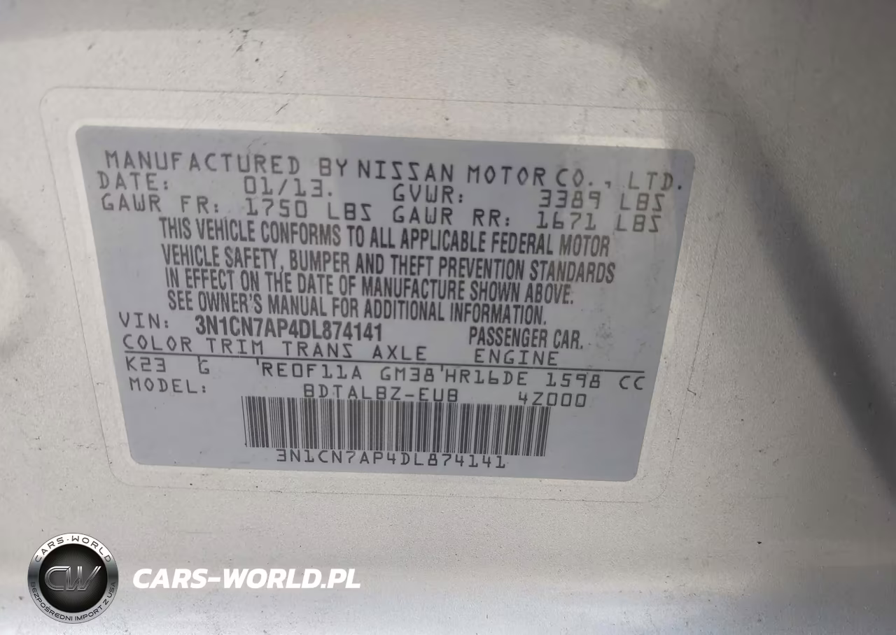 2013 Nissan Versa 1.6 Sv VIN:3N1CN7AP4DL874141 - 9