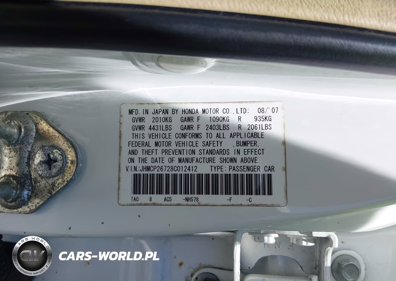 2008 Honda Accord 2.4 Ex VIN:JHMCP26728C012412 - 9