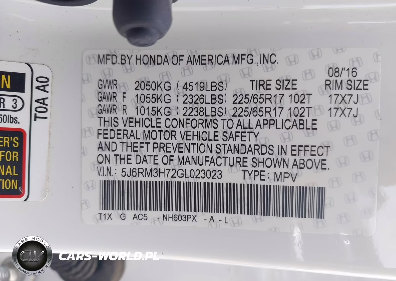 2016 Honda Cr-V Ex-L VIN:5J6RM3H72GL023023 - 9