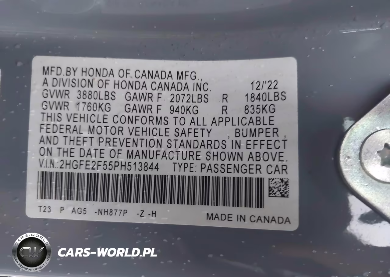 2023 Honda Civic Sport VIN:2HGFE2F55PH513844 - 9