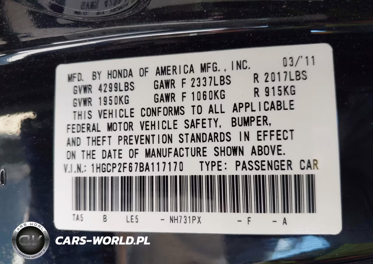 2011 Honda Accord 2.4 Se VIN:1HGCP2F67BA117170 - 9