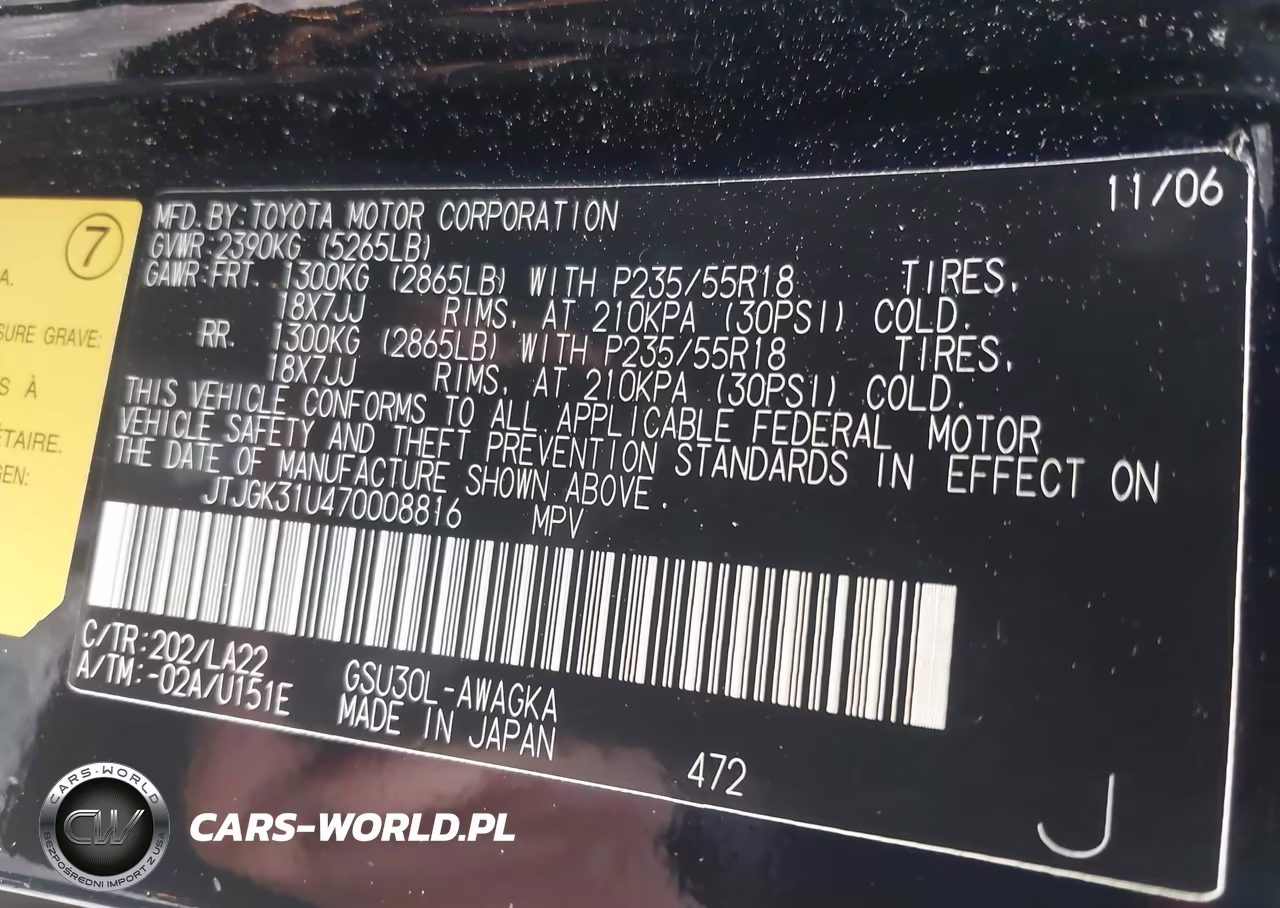 2007 Lexus Rx 350 VIN:JTJGK31U470008816 - 9