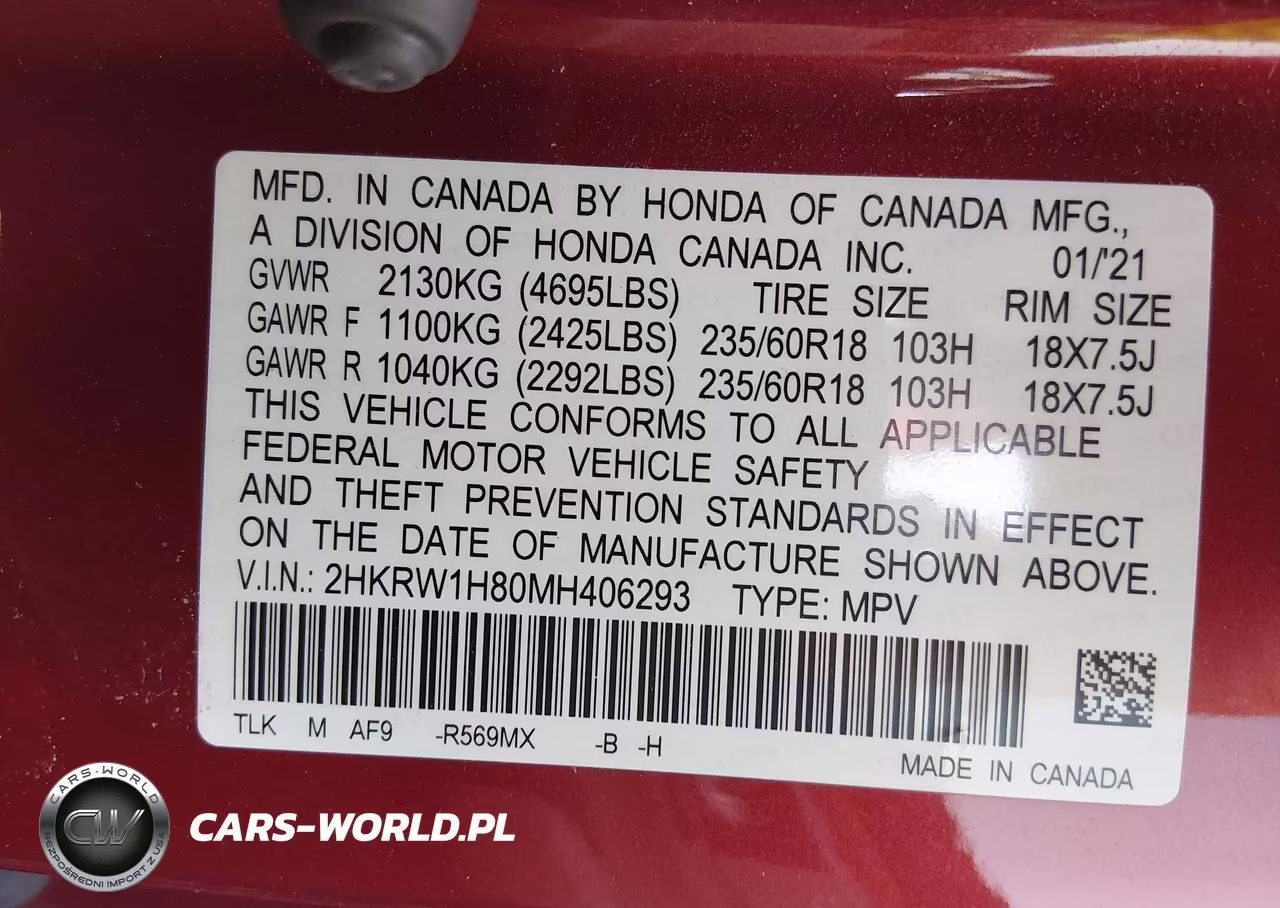 2021 Honda Cr-V 2Wd Ex-L VIN:2HKRW1H80MH406293 - 9