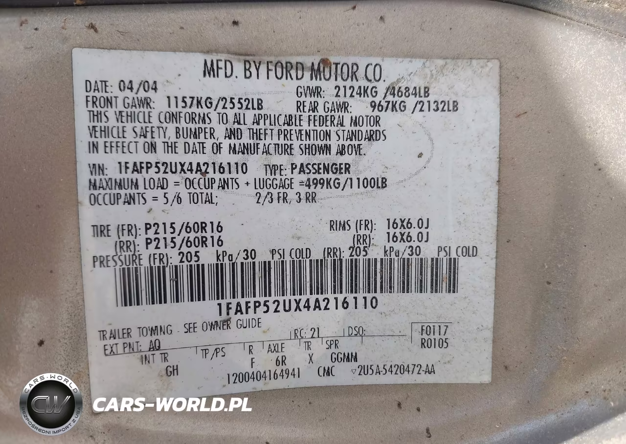 2004 Ford Taurus Lx VIN:1FAFP52UX4A216110 - 9