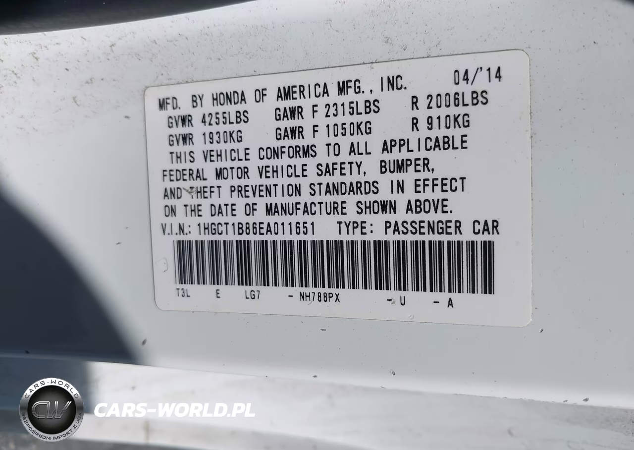2014 Honda Accord Ex-L VIN:1HGCT1B86EA011651 - 9