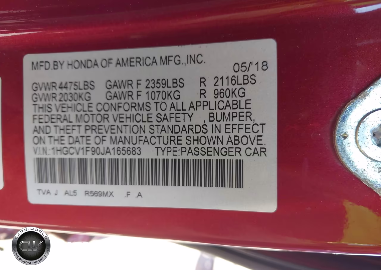 2018 Honda Accord Touring VIN:1HGCV1F90JA165683 - 9