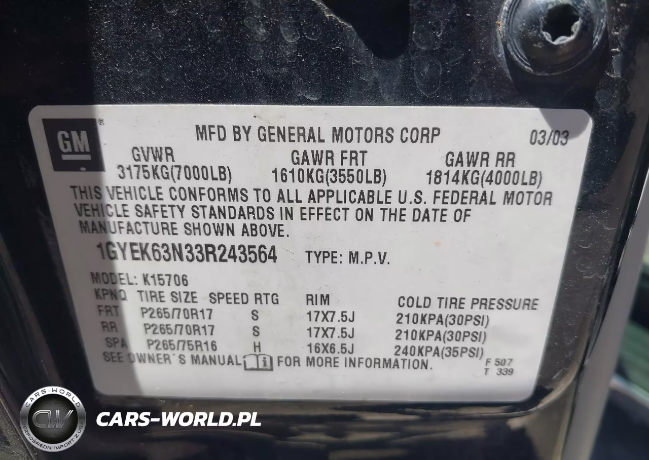2003 Cadillac Escalade Standard VIN:1GYEK63N33R243564 - 9