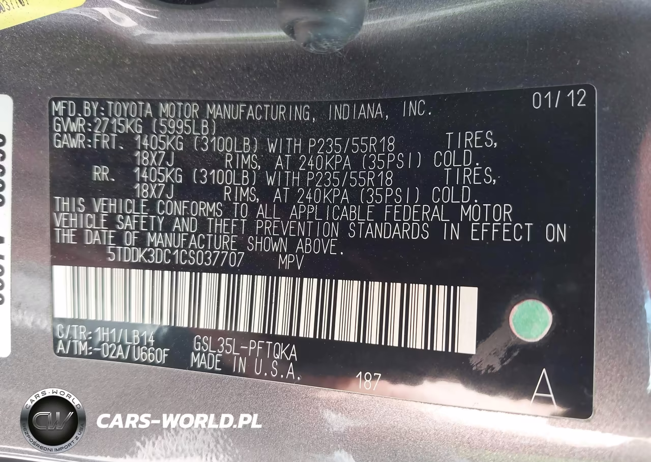 2012 Toyota Sienna Xle 7 Passenger VIN:5TDDK3DC1CS037707 - 9