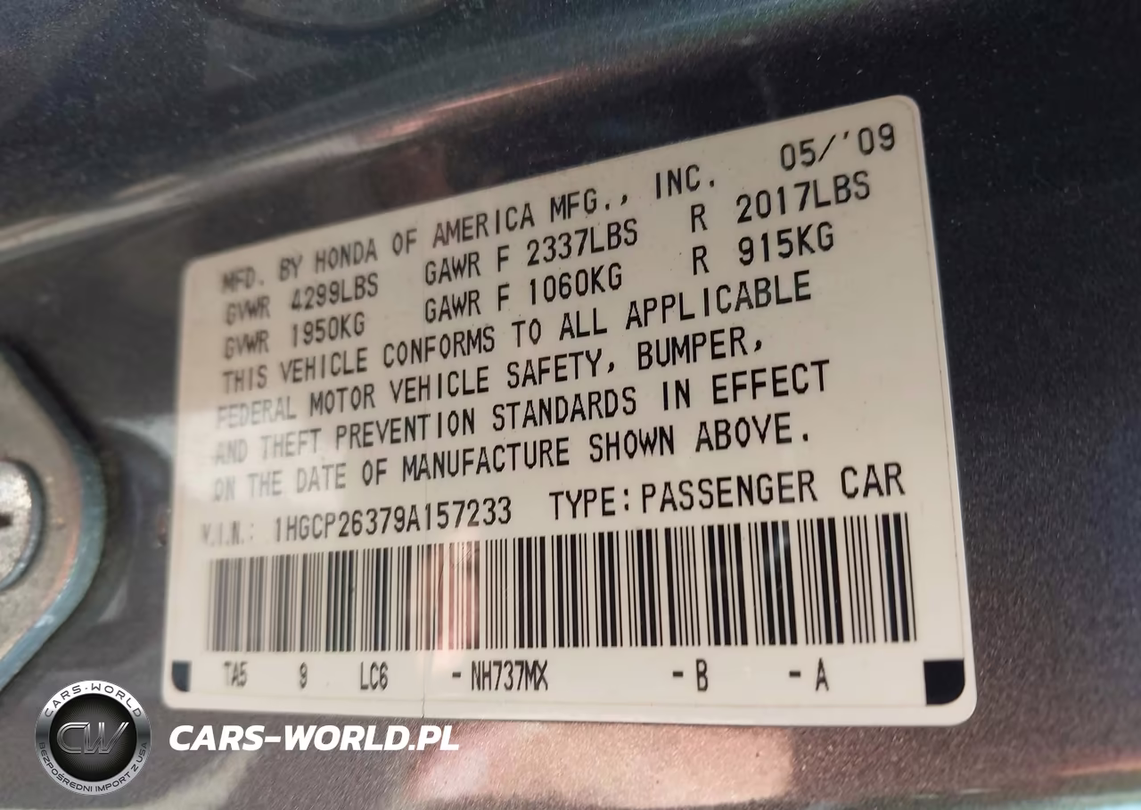 2009 Honda Accord 2.4 Lx VIN:1HGCP26379A157233 - 9