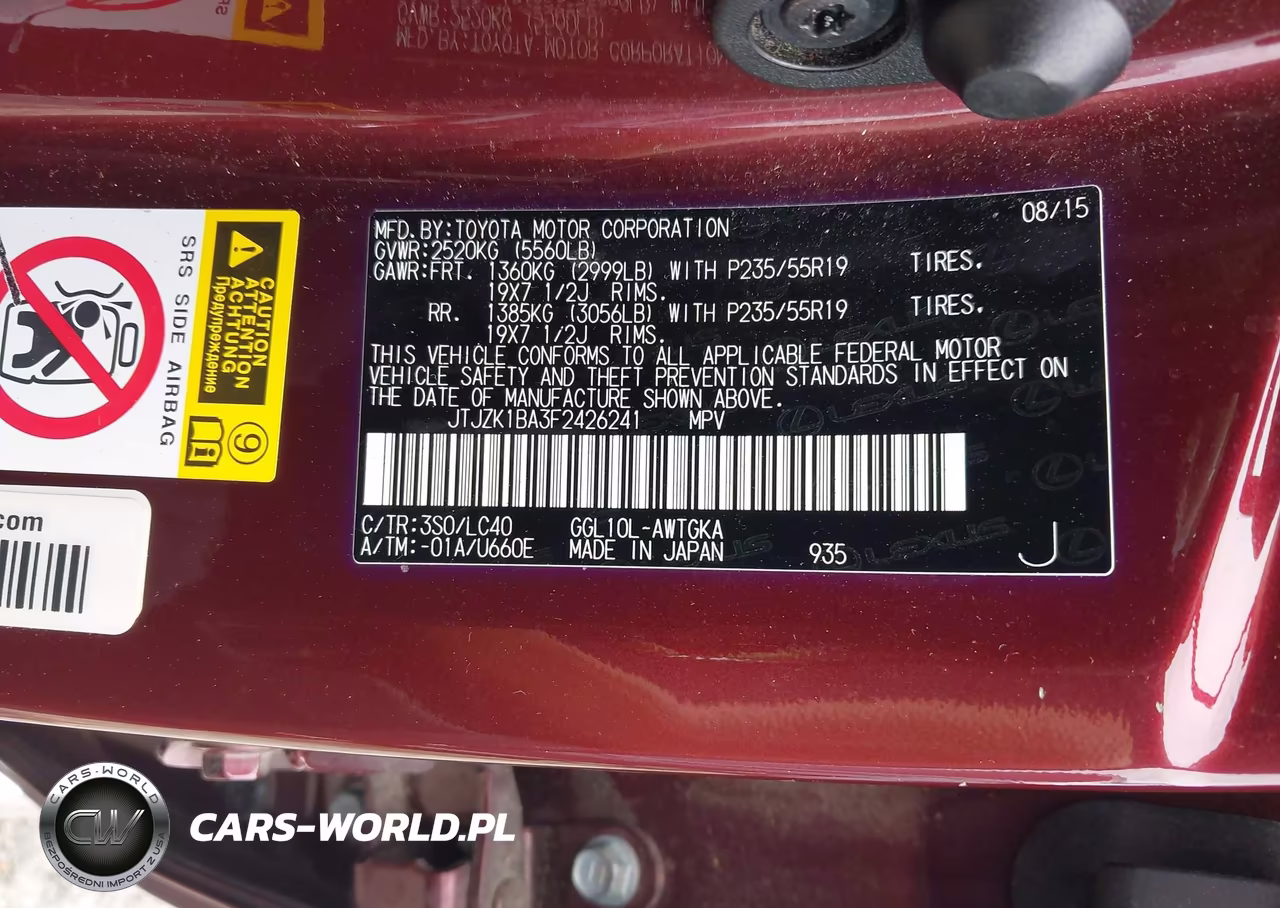 2015 Lexus Rx 350 VIN:JTJZK1BA3F2426241 - 9