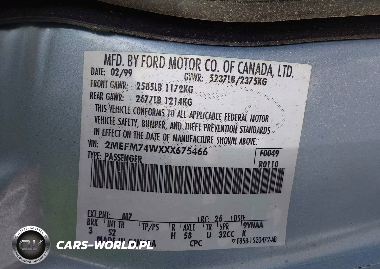 1999 Mercury Grand Marquis Gs VIN:2MEFM74WXXX675466 - 9