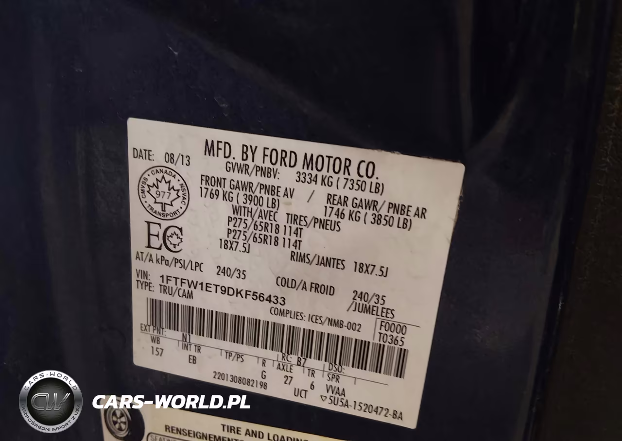 2013 Ford F-150 Lariat VIN:1FTFW1ET9DKF56433 - 9