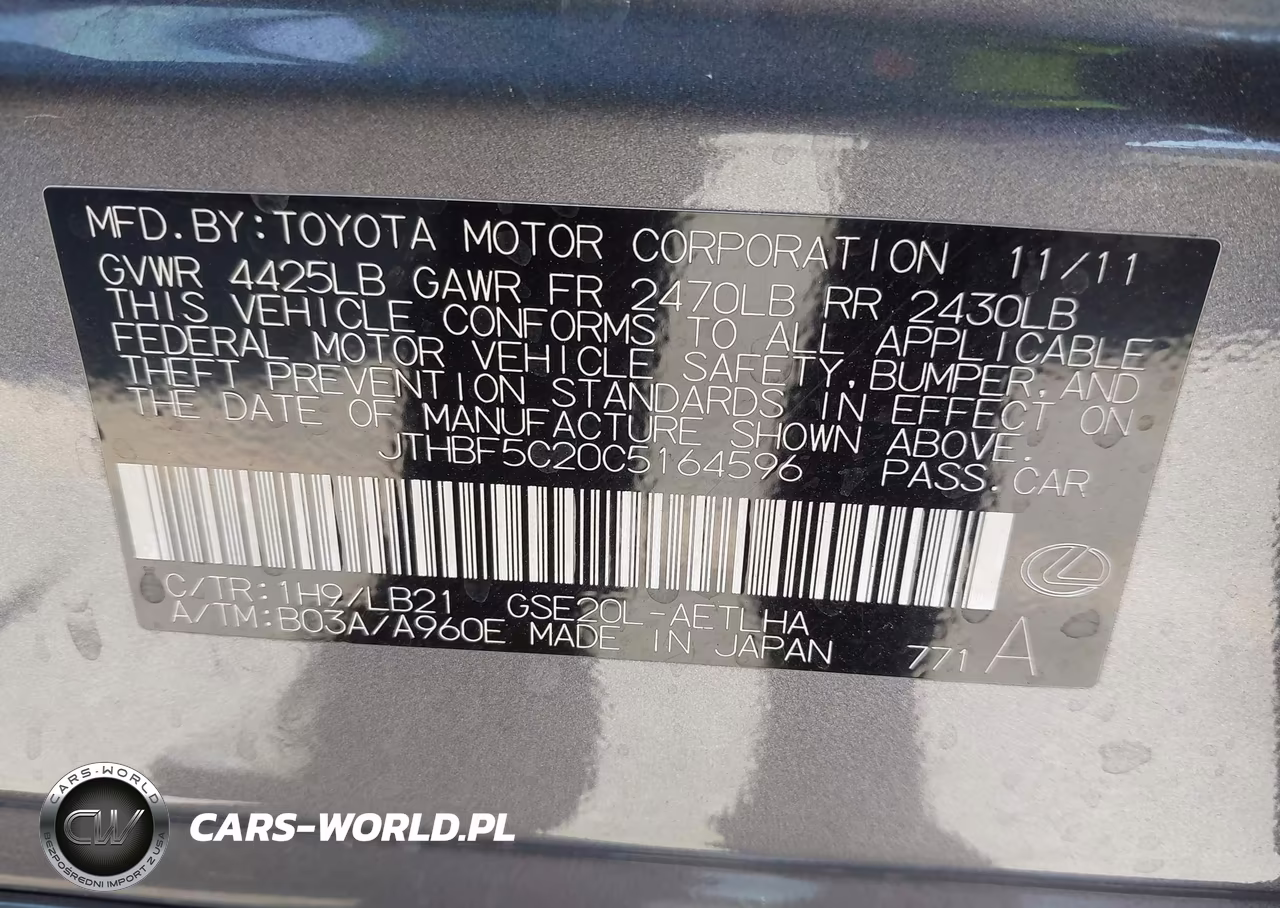 2012 Lexus Is 250 VIN:JTHBF5C20C5164596 - 9