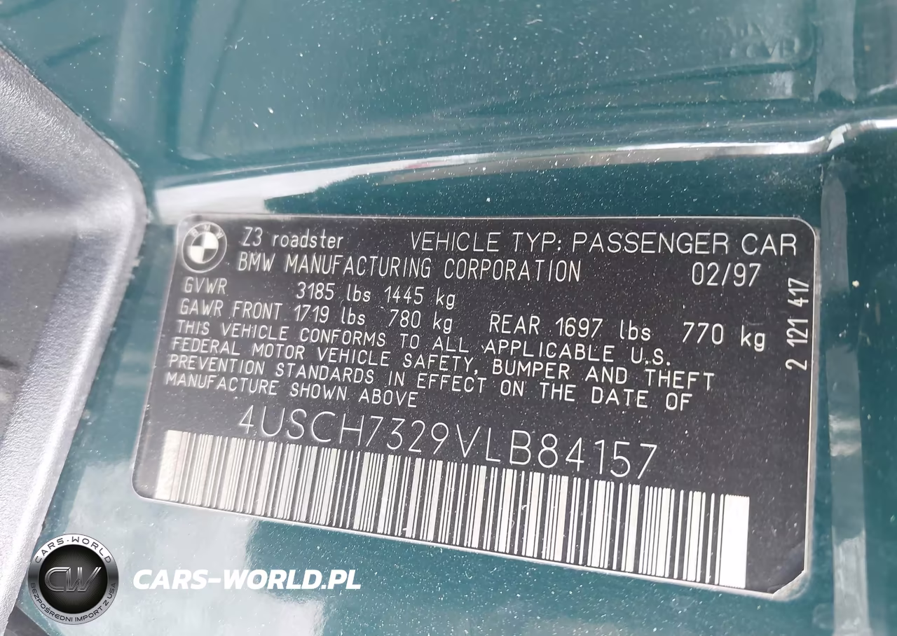 1997 BMW Z3 1.9L Roadster VIN:4USCH7329VLB84157 - 9
