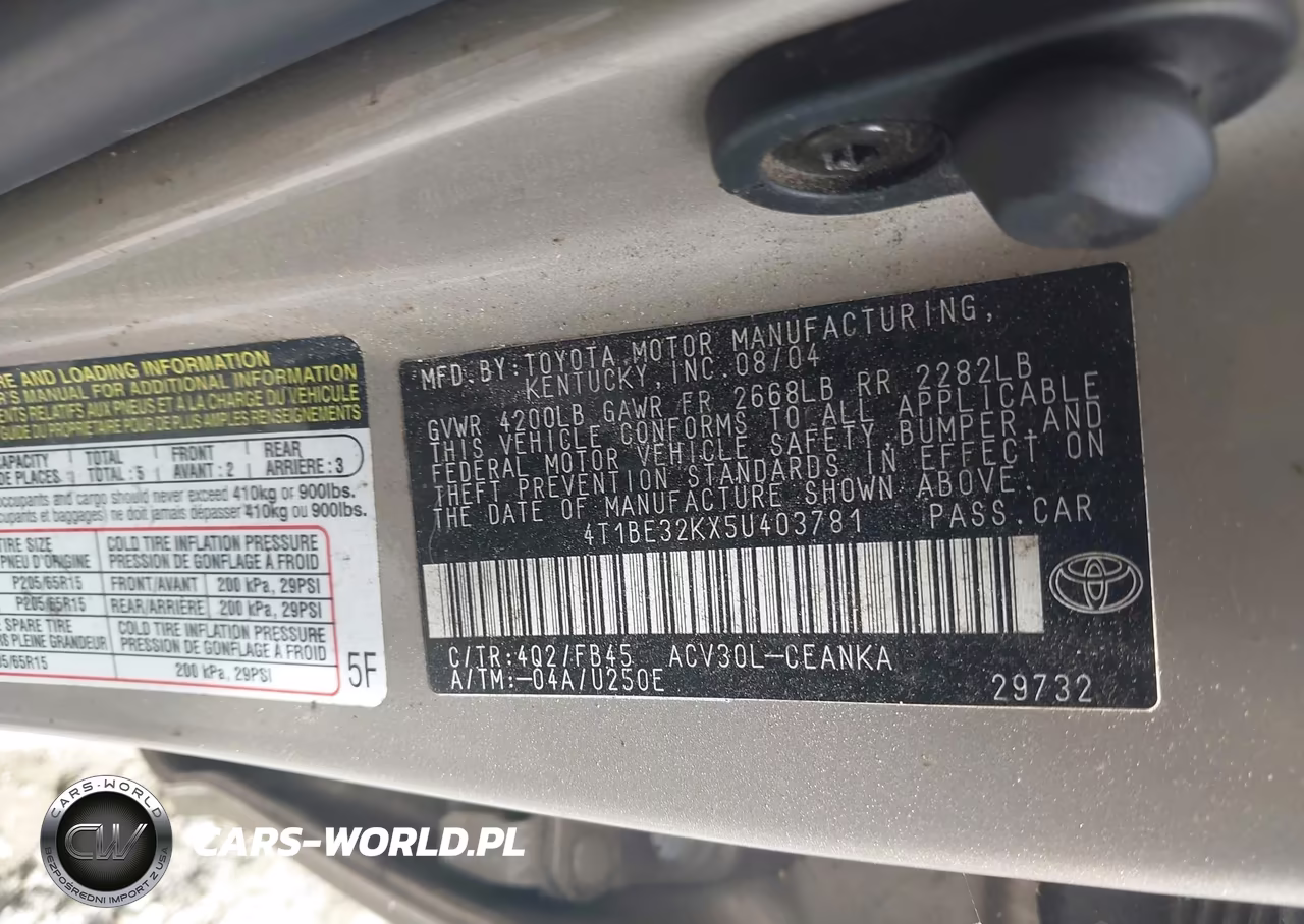 2005 Toyota Camry Le VIN:4T1BE32KX5U403781 - 9