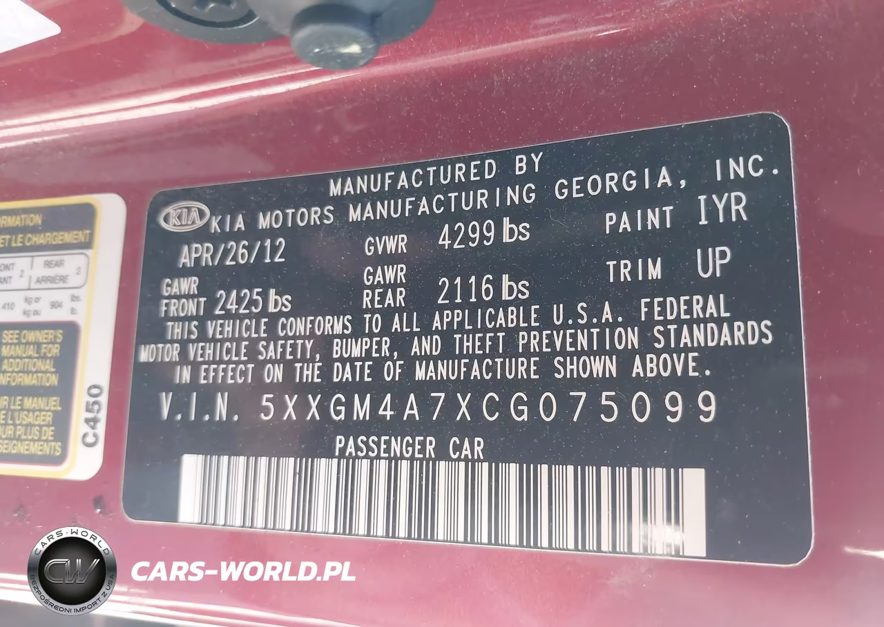 2012 Kia Optima Lx VIN:5XXGM4A7XCG075099 - 9