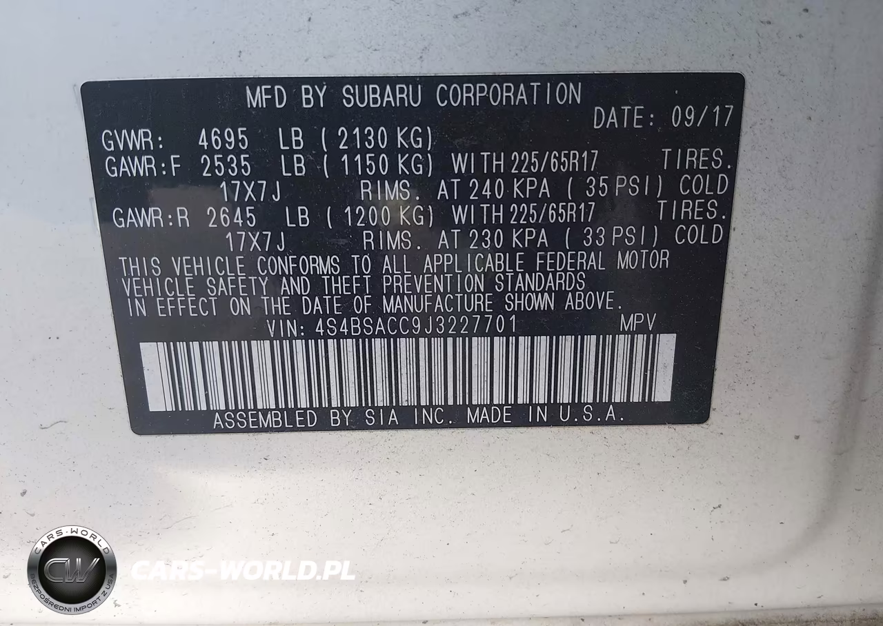 2018 Subaru Outback 2.5I Premium VIN:4S4BSACC9J3227701 - 9
