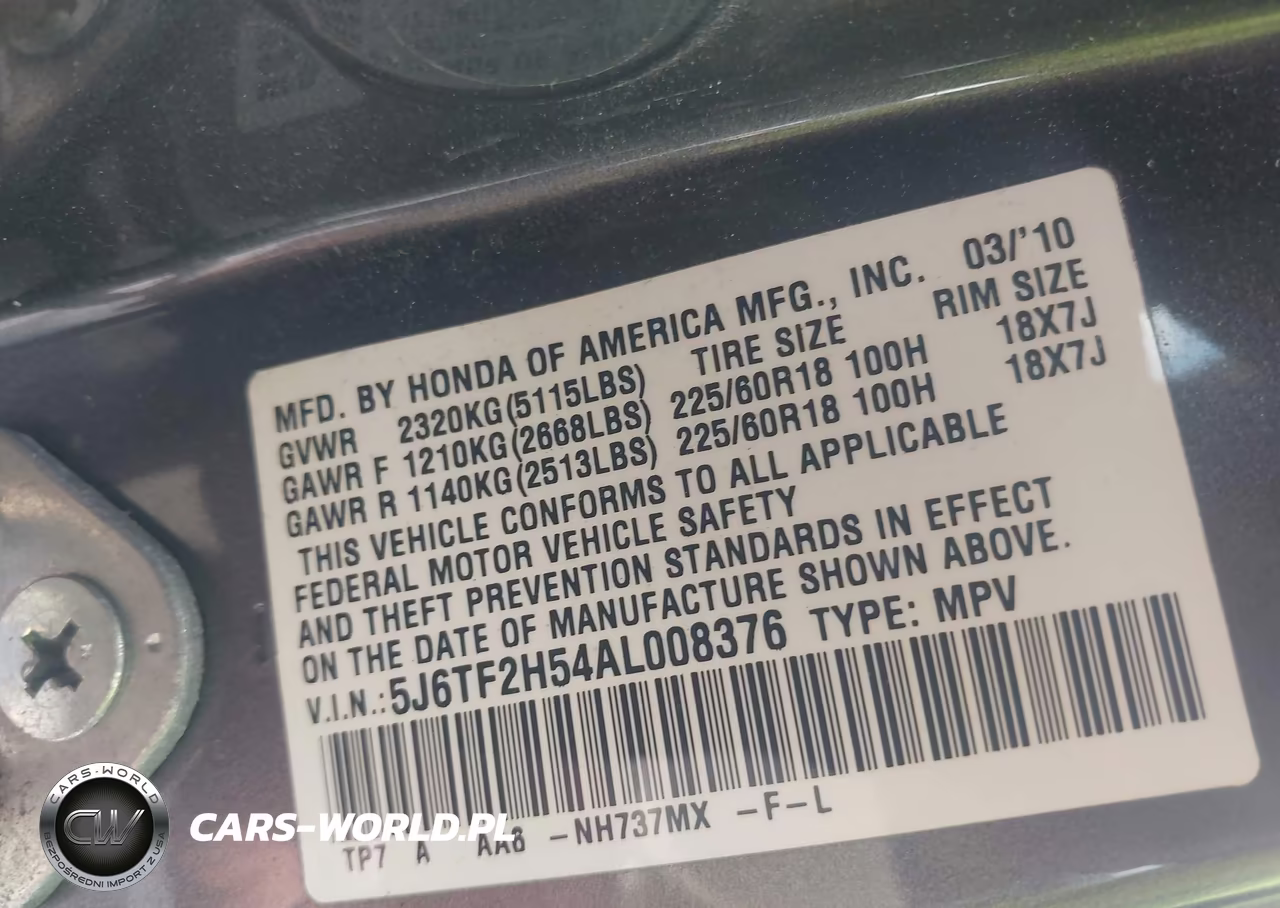 2010 Honda Accord Crosstour Ex-L VIN:5J6TF2H54AL008376 - 9