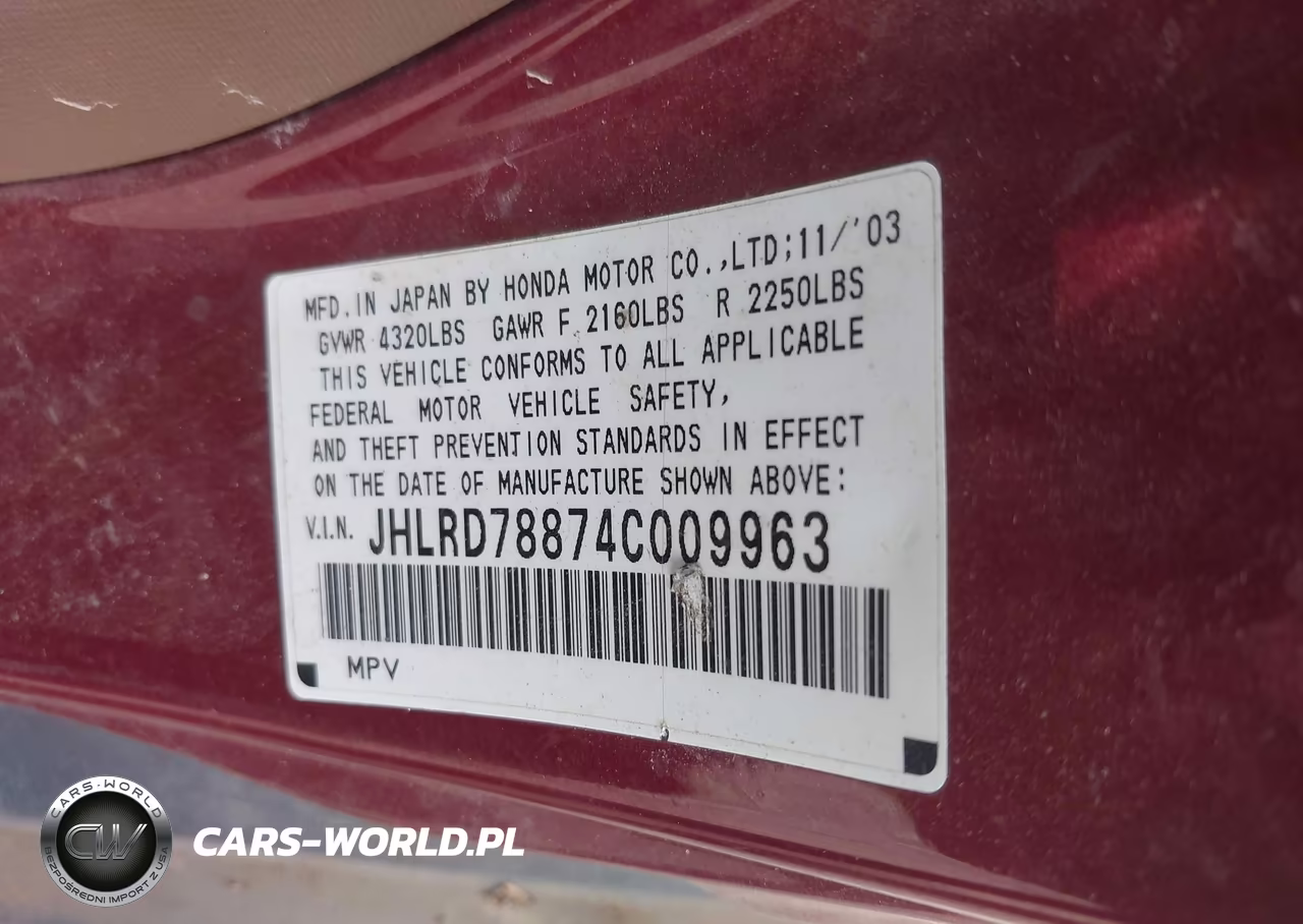 2004 Honda Cr-V Ex VIN:JHLRD78874C009963 - 9