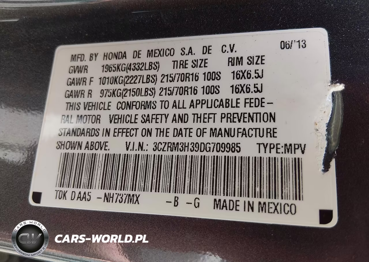 2013 Honda Cr-V Lx VIN:3CZRM3H39DG709985 - 9